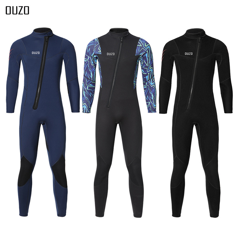 OUZO 3mm diving suit men's long-sleeved one-piece thickened cold-proof warm snorkeling diving suit surfing suit winter bathing suit
