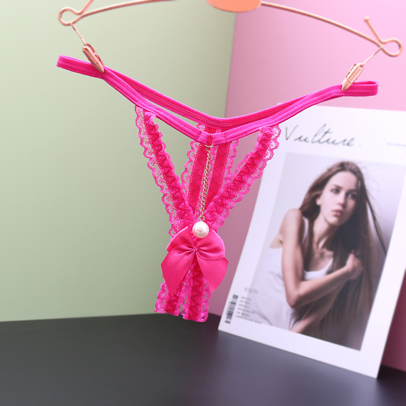 Picture of Japanese transparent sexy hot open sexy thong women's low waist lace Pearl free temptation hollow T pants