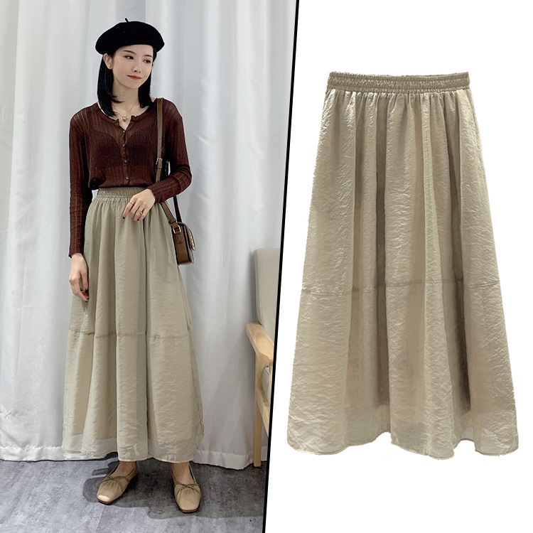 2024 Spring And Summer New High WAist Slim Mid-length Skirt Women's A-line GAuze Puffy Skirt