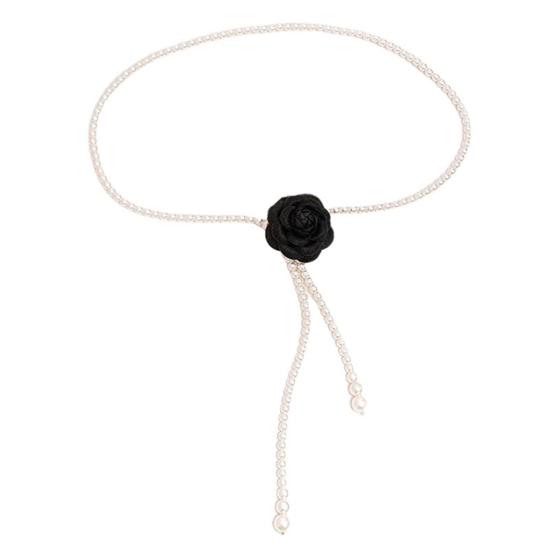 Women's Elegant Pearl Cloth Flower Sweet Fashion Elegant Camellia Waist Chain Textured Hanfu dress Decorative Belt