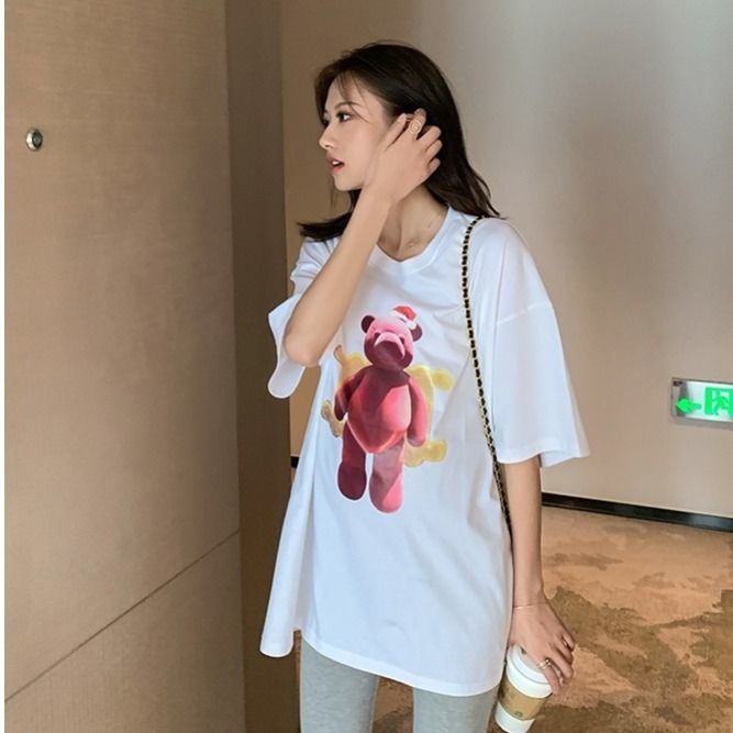 Pure Cotton Maternity Summer 2021 New Short-sleeved T-shirt Women's Large Size Loose Korean-style Midi Top
