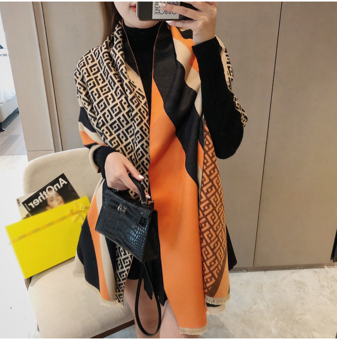Picture of 2024 New Fashionable Big-Name Versatile Orange High-End Wool Cashmere Shawl Scarf for Women Winter Dual Use