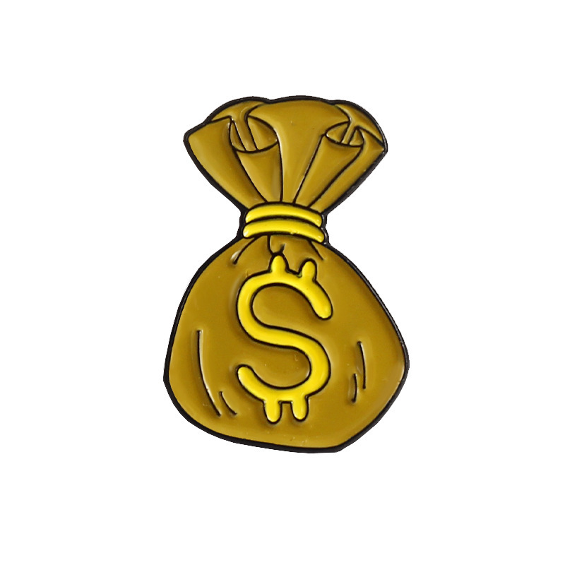 Picture of Put dollars into the bag cartoon fashion badge Flying Dollar full bag dollar creative design brooch