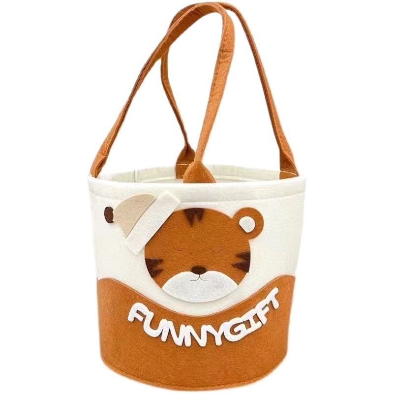 New Cartoon Felt Storage Bag Felt Storage Bag Bucket Tiger Bucket Lunch Box Bag Commuter Storage All-match
