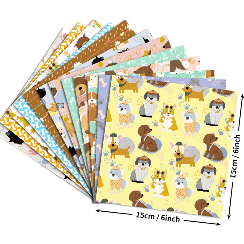Big Sale 12 Sheets/Pack DIY Photo Album Scrap Paper Black and Gray Puppy Material Paper Cross-Border Amazon Handbook Cute Element
