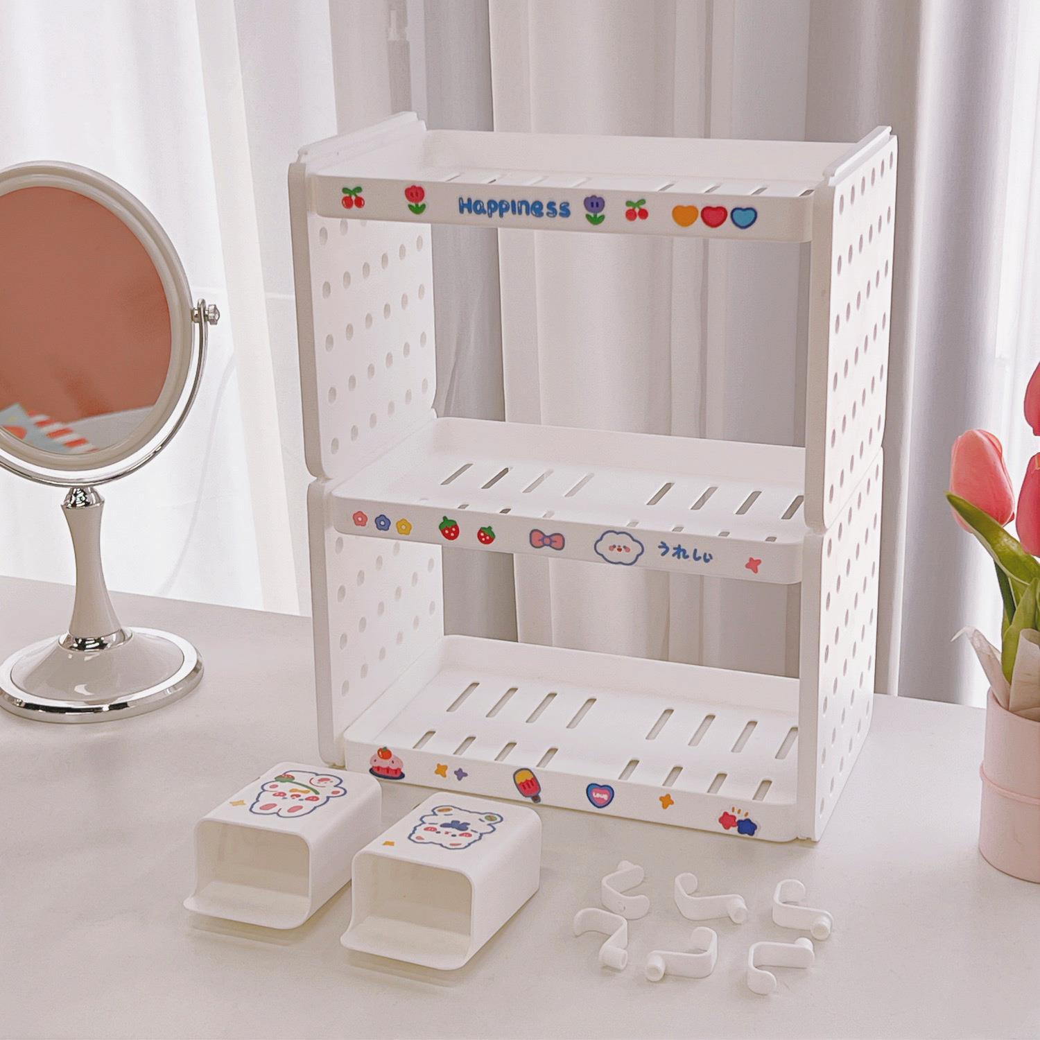 Picture of Tengyi Premium Desktop Double-Layer Storage Rack Non-Print Wind Cave Board Hook Pen Holder Office Storage Finishing Rack
