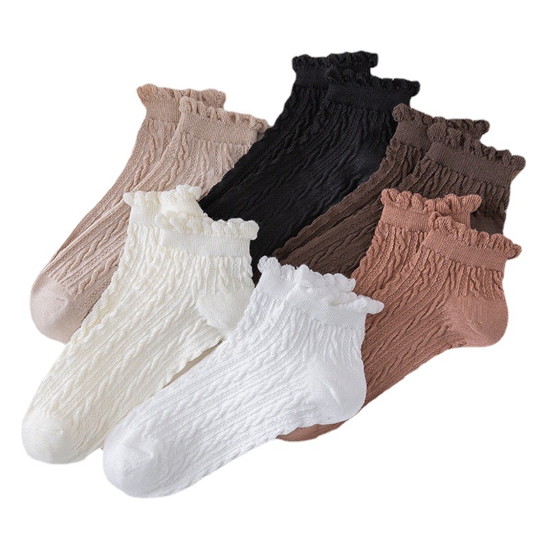 Socks Women's Spring and Summer Ear Boat Socks Women's Japanese Twist Short Women's Solid Color Cotton Socks Spot Lace Women's Socks