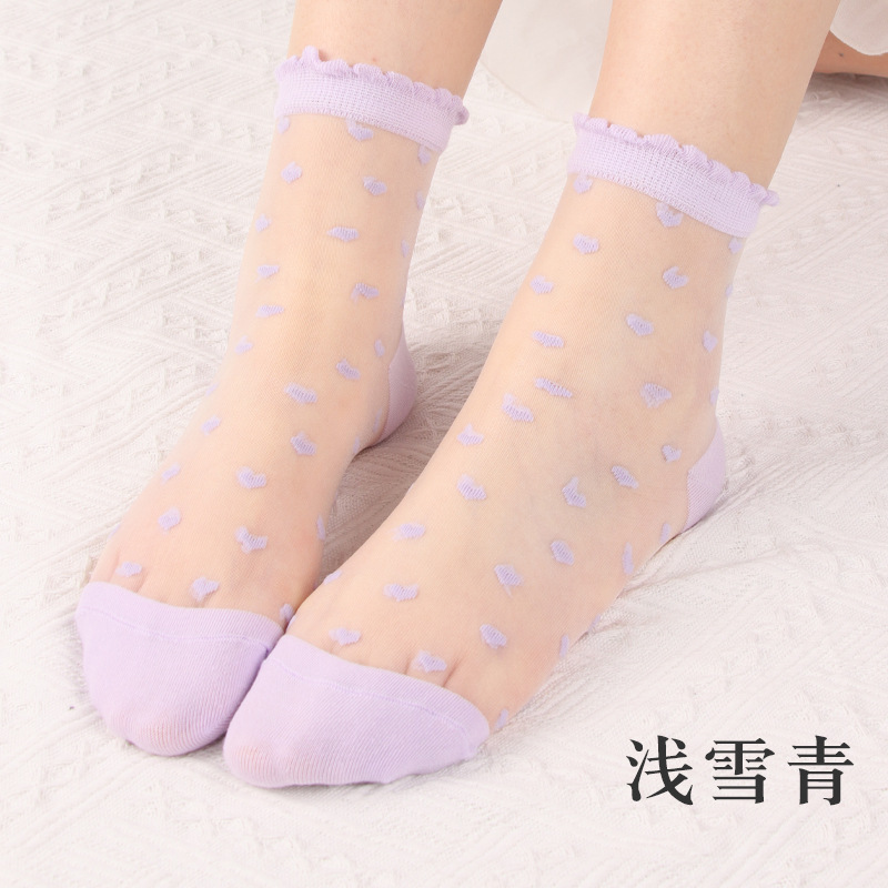 Picture of Socks for Women Spring and Summer New Thin Fashionable Thin Crystal Silk Mid-Calf Women's Socks Cool Transparent Heart Glass Stockings
