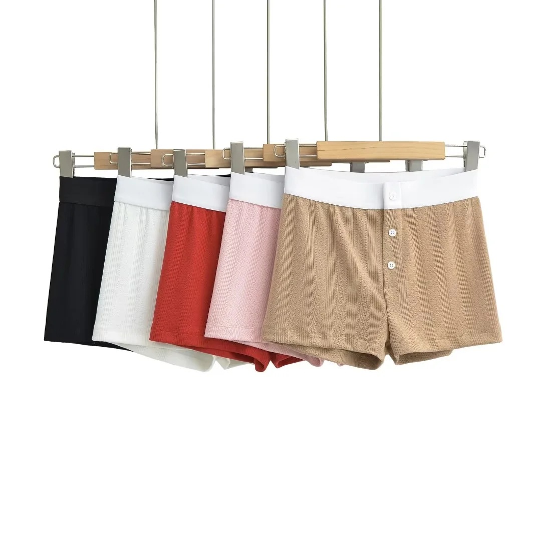 Spice Girls Three-Button Threaded Knitted Casual Shorts Women's Summer Outer Wear Design Color-matching Slim-fit Hip Bottoming Hot Pants