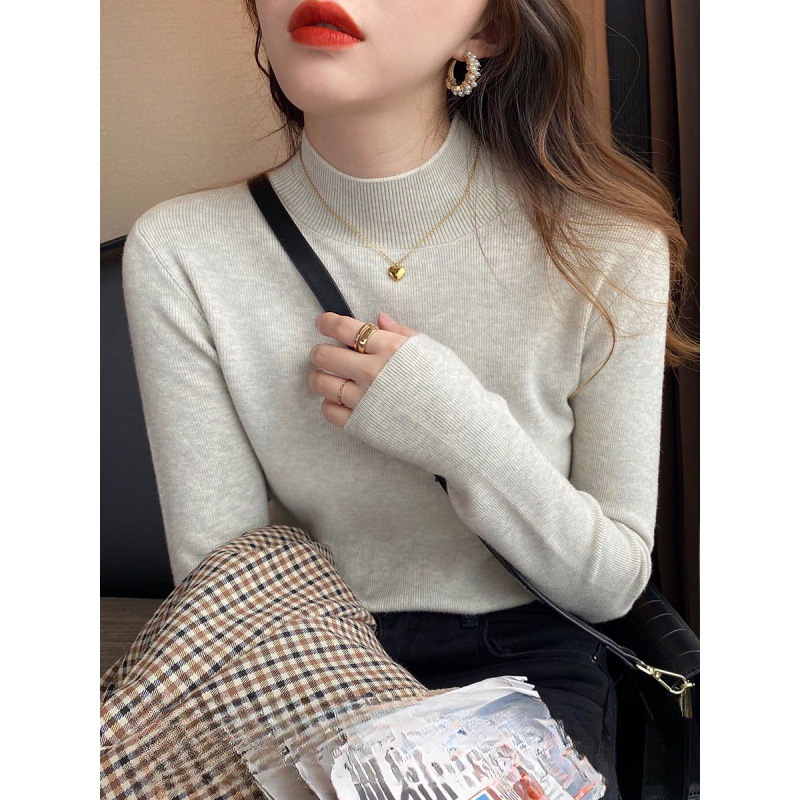 Knitwear women's half turtleneck bottoming shirt inner wear autumn and winter western style slim sweater 2023 new spring and autumn top