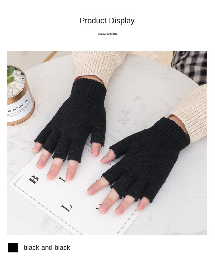 Picture of Autumn and winter new men's knitted half-finger gloves Jacquard five-finger riding warm open finger typewriter factory wholesale