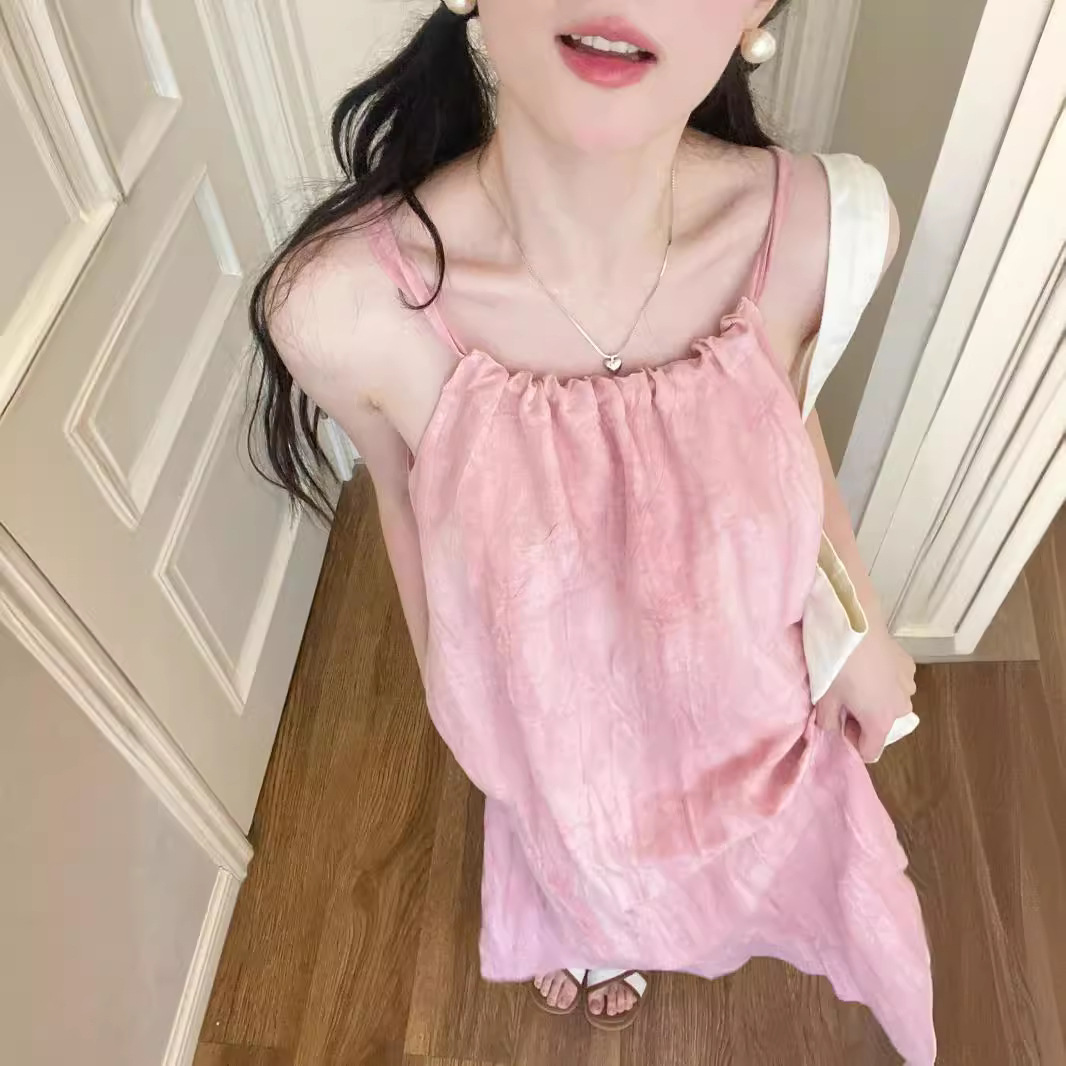 Picture of Pink Sling Long Dress Women's Summer New Seaside Vacation Beach dress Neck Design Niche Dress