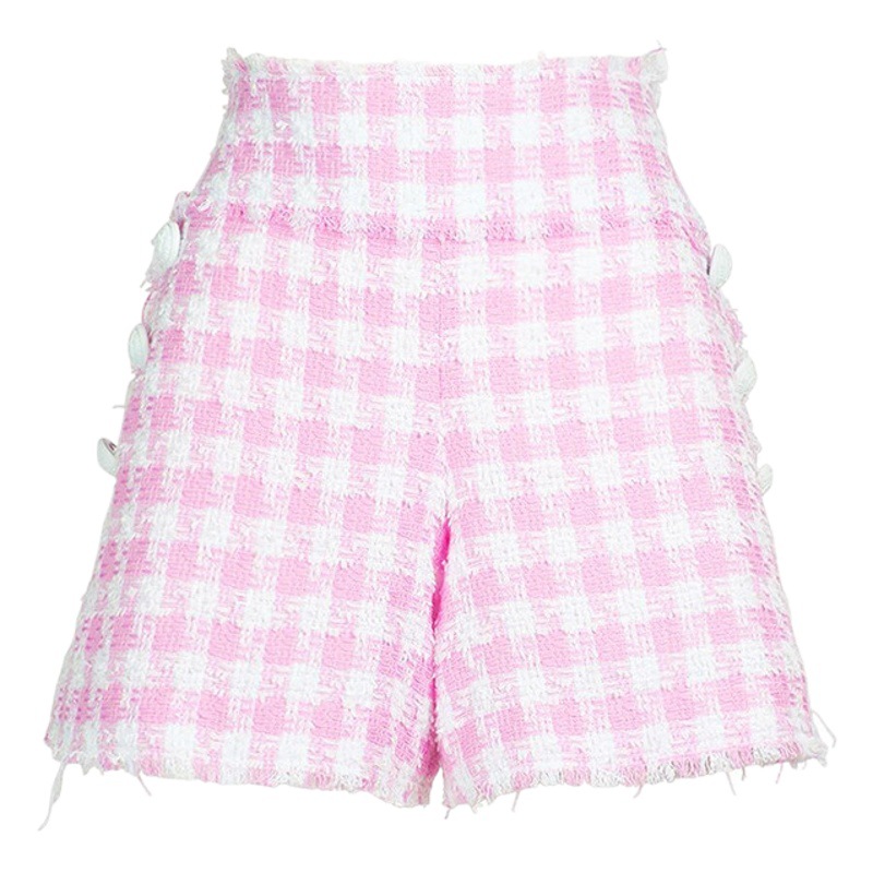 Spot 2025 Autumn and Winter New European and American Star Lion Button Bright Silk Houndstooth Tweed Fringed Edge Shorts