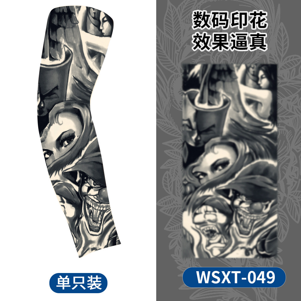 Picture of Summer Riding Sunscreen Tattoo Sleeve Simulation Tattoo Quick-drying Arm Protector Outdoor Sports Sunshade Breathable High Elastic Ice Sleeve