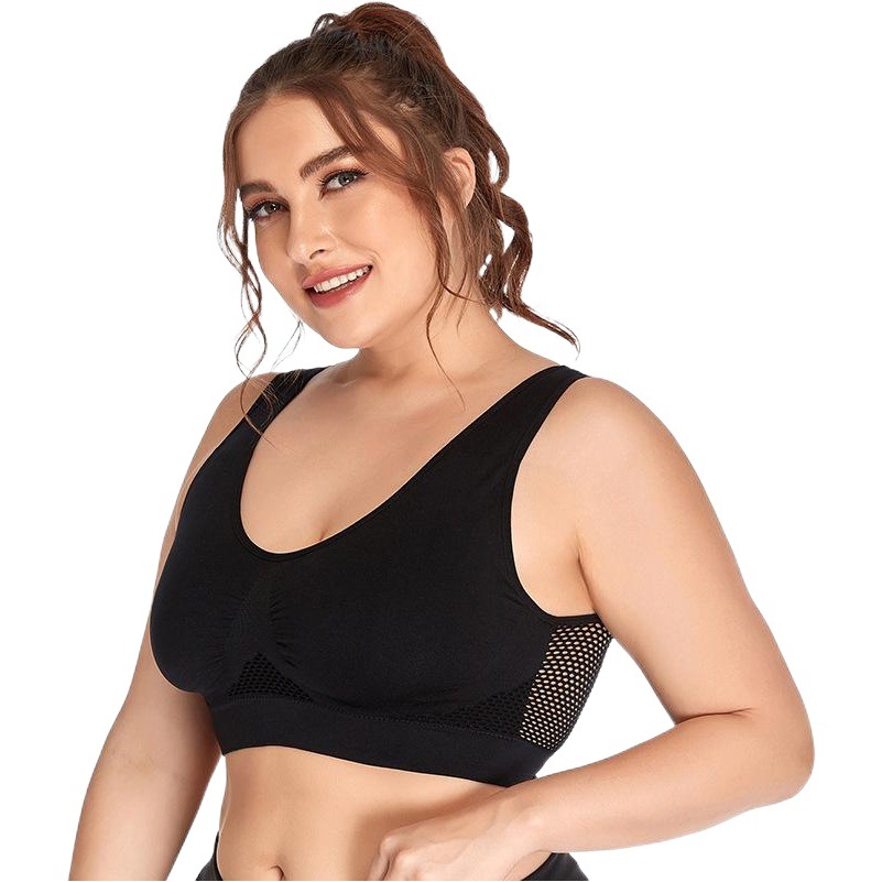 European and American cross-border plus size New hollow mesh sports underwear women's wireless shockproof yoga running sports bra