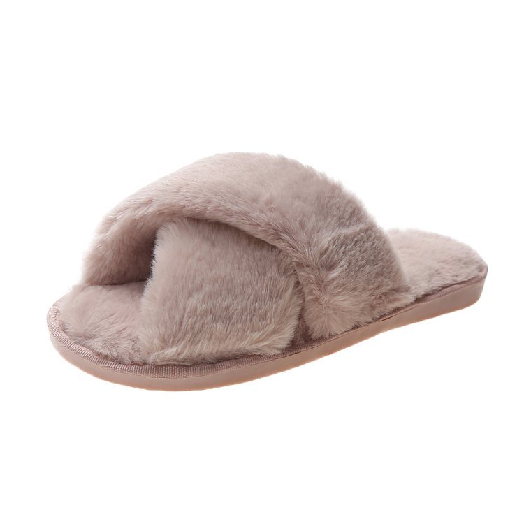 Picture of Foreign trade plush cotton slippers for women 2022 autumn and winter New Women's Flat open toe home Cross plush slippers wholesale