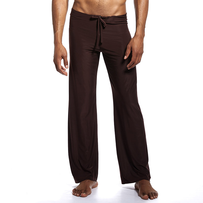 Picture of Men's Home Sleep Pants for Foreign Trade, Solid Color, Drawstring, Loose, Casual, Versatile, Ice Silk Polyester, Plus Size, Long Pants for Home Leisure