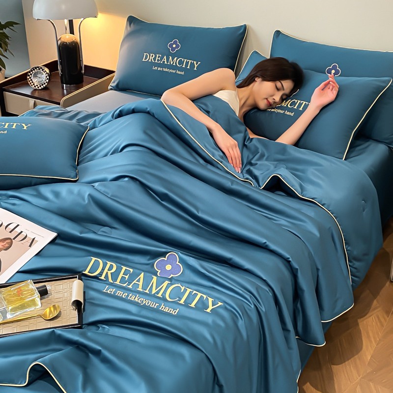 Picture of Class a Washed Ice Silk Summer Quilt Four-Piece Set of Summer Cool Quilt That Can Sleep Naked, Embroidered Air-Conditioned Quilt, Cool Silk Summer Thin Quilt