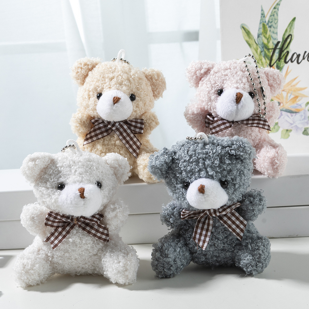 Picture of Cute cartoon mini bow tie bear short plush doll toy bag car keychain pendant doll wholesale