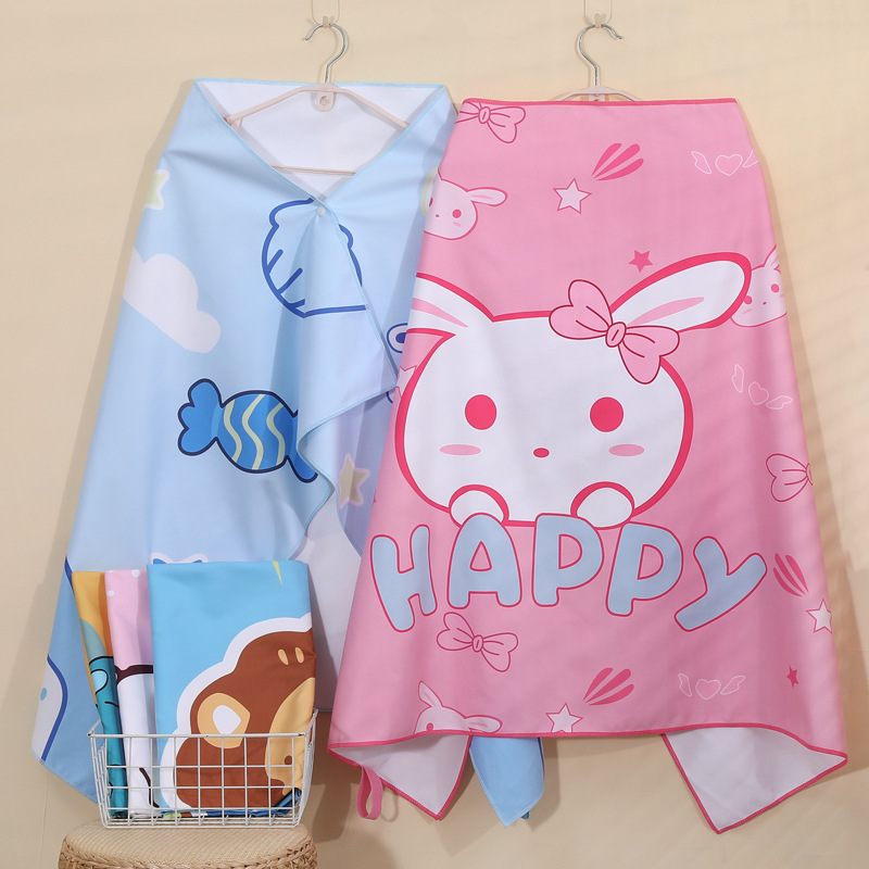 Picture of Children's Bath Towel, Double-Sided Velvet Beach Towel, Water-Absorbent, Quick-Drying, Portable Buckle Cartoon Cute Cloak, Warm, Soft and Comfortable