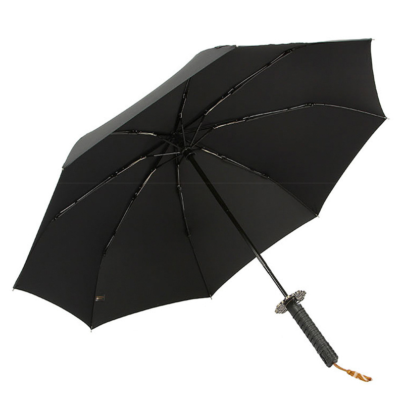 Picture of Spot Wholesale Fully Automatic Men's Folding Wind-Resistant Reinforced Thickened Creative Samurai Handle Umbrella Japanese Samurai Umbrella