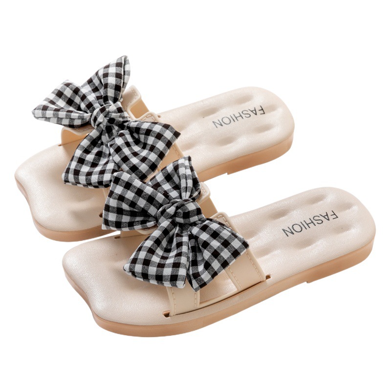 Classic Fashion Show Comfortable Plaid Bow Slippers 2023 Breathable Office Women's Sandals