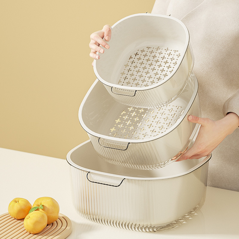 Kitchen Double-layer Draining Basket Household Vegetable Washing Basket Multi-functional Thickened Plastic Draining Basin Fruit Draining Basket Draining Basket
