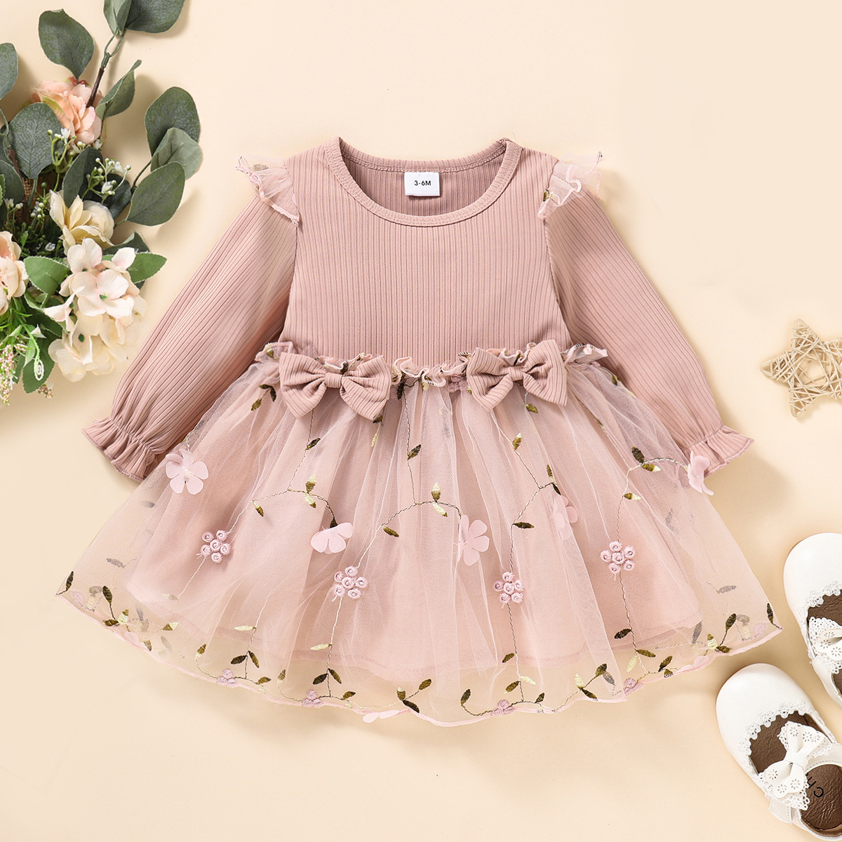 Picture of Children's clothing spring and autumn new European and American children's clothing mesh baby baby girl long sleeve dress children's skirt