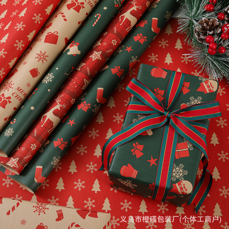New Christmas gift wrapping paper vintage yellow kraft paper Christmas party gift box gift paper in stock wholesale