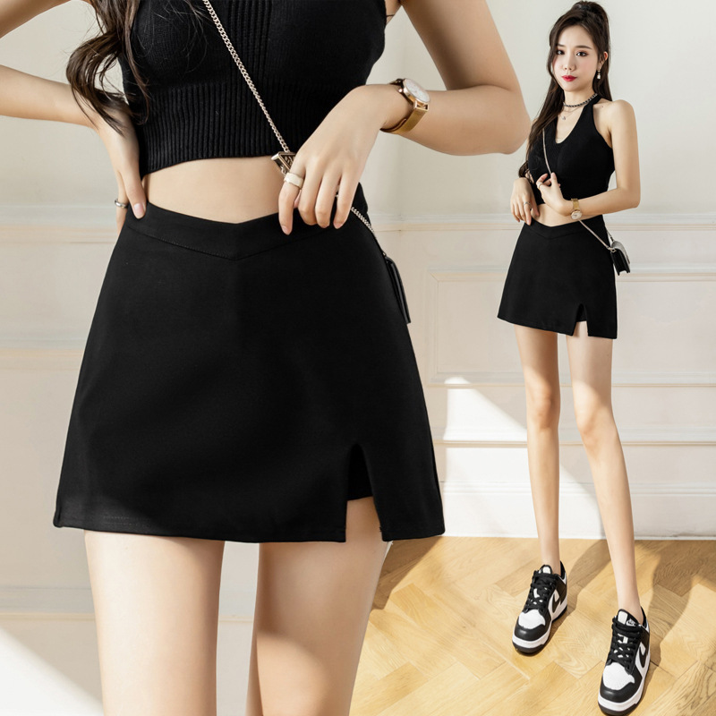 2022 summer plus size chubby girl skirt high waist irregular split A- line skirt black slim hip skirt