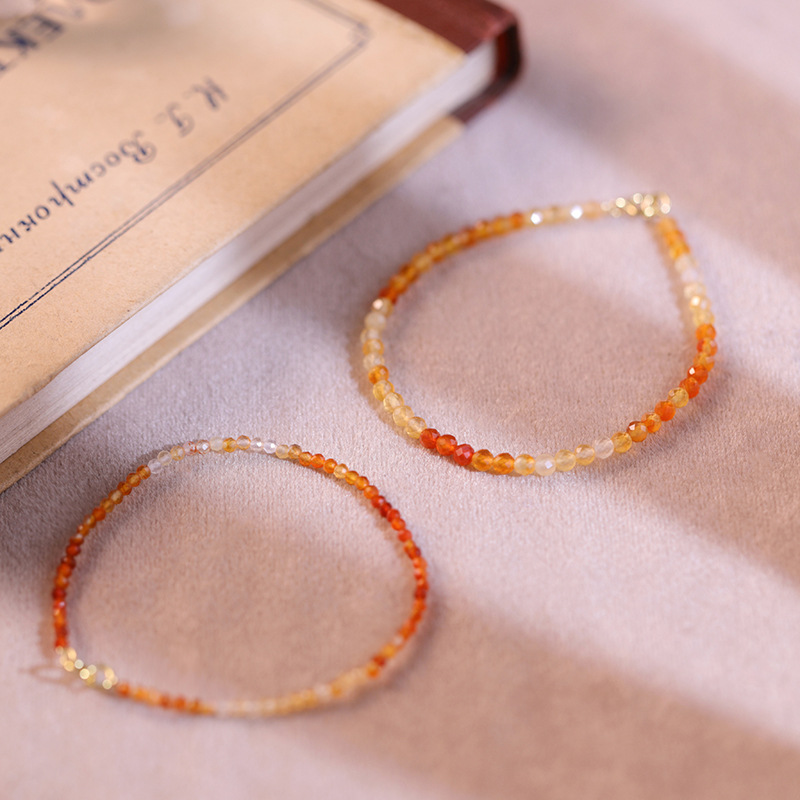 Faceted Simple Gradient Red Agate Bracelet Stacked with Small Koi Lucky Small Fine Bracelet Natural Stone Agate Stone