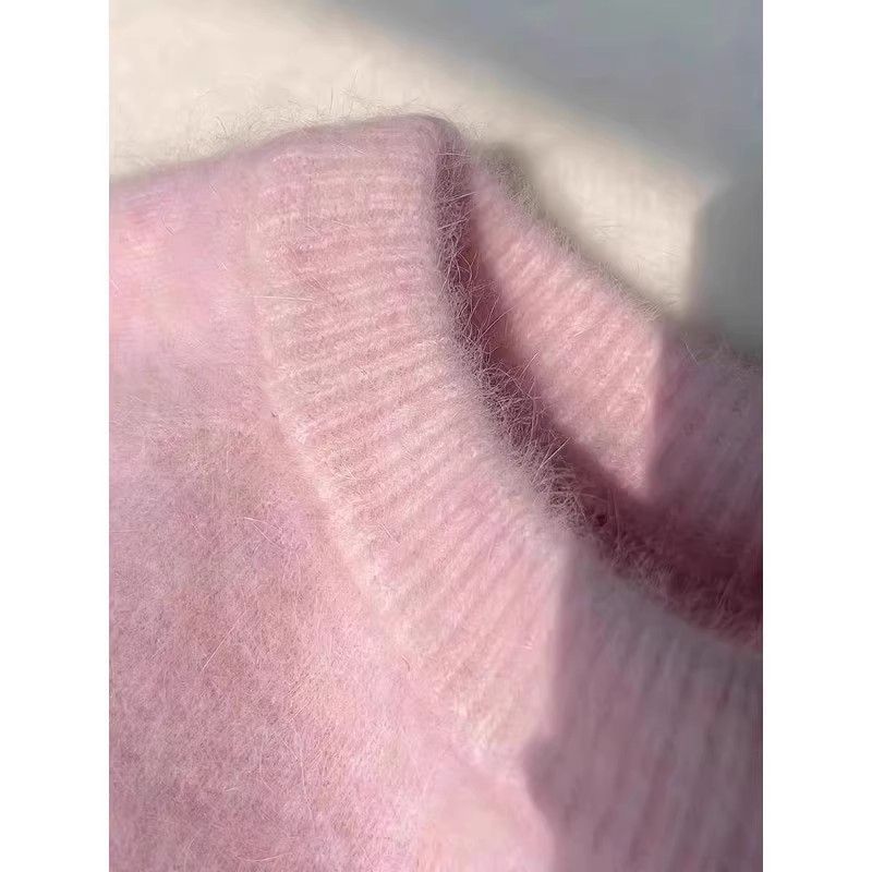 Picture of Pink milk mohair knitted pullover sweater girl autumn and winter art raw milk obedient lazy wind soft glutinous top autumn