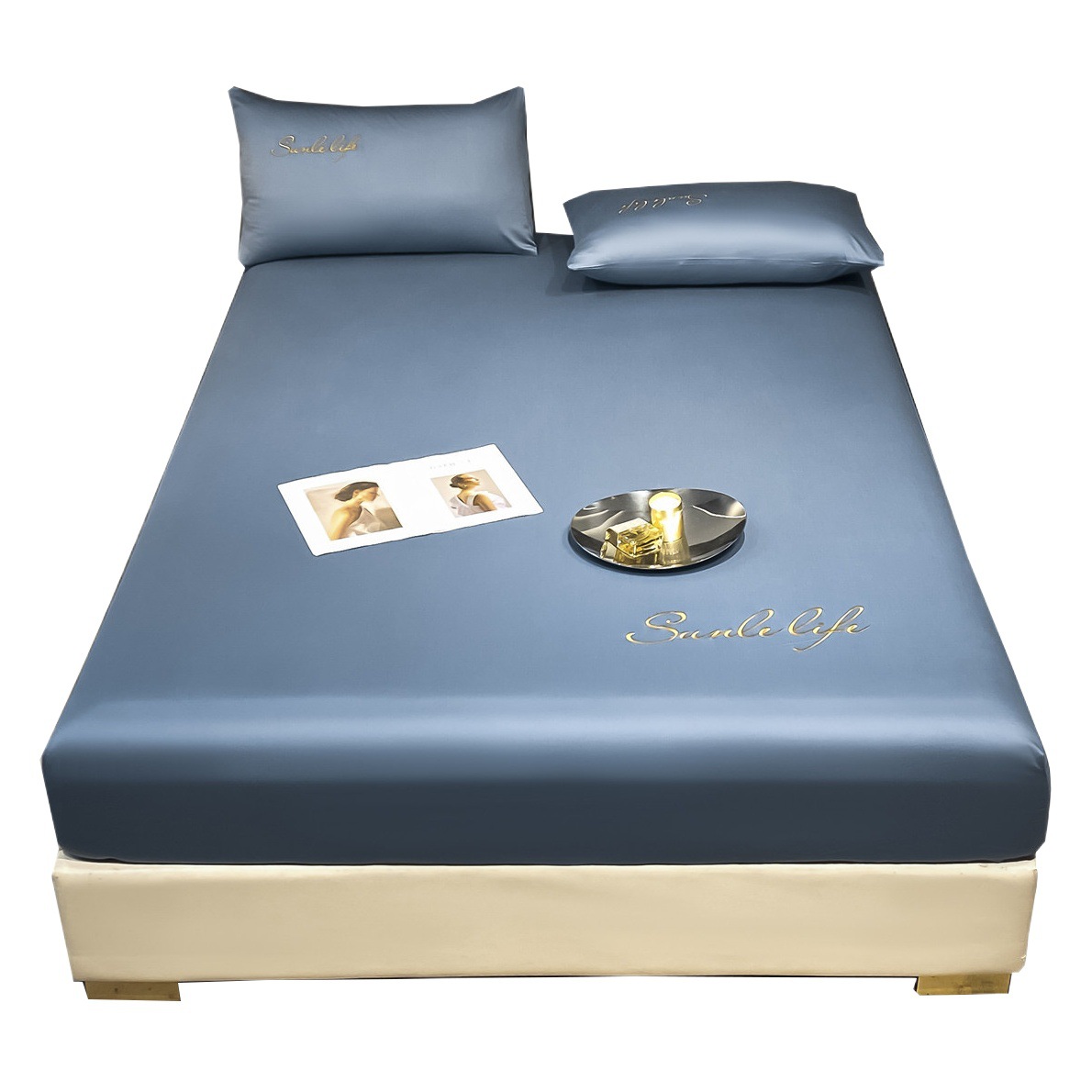 Class A Ice Silk Bed Cover Wholesale Nordic Embroidered Bedspread Single Piece Household Antibacterial Anti-mite Mattress Cover Protective Cover Nantong