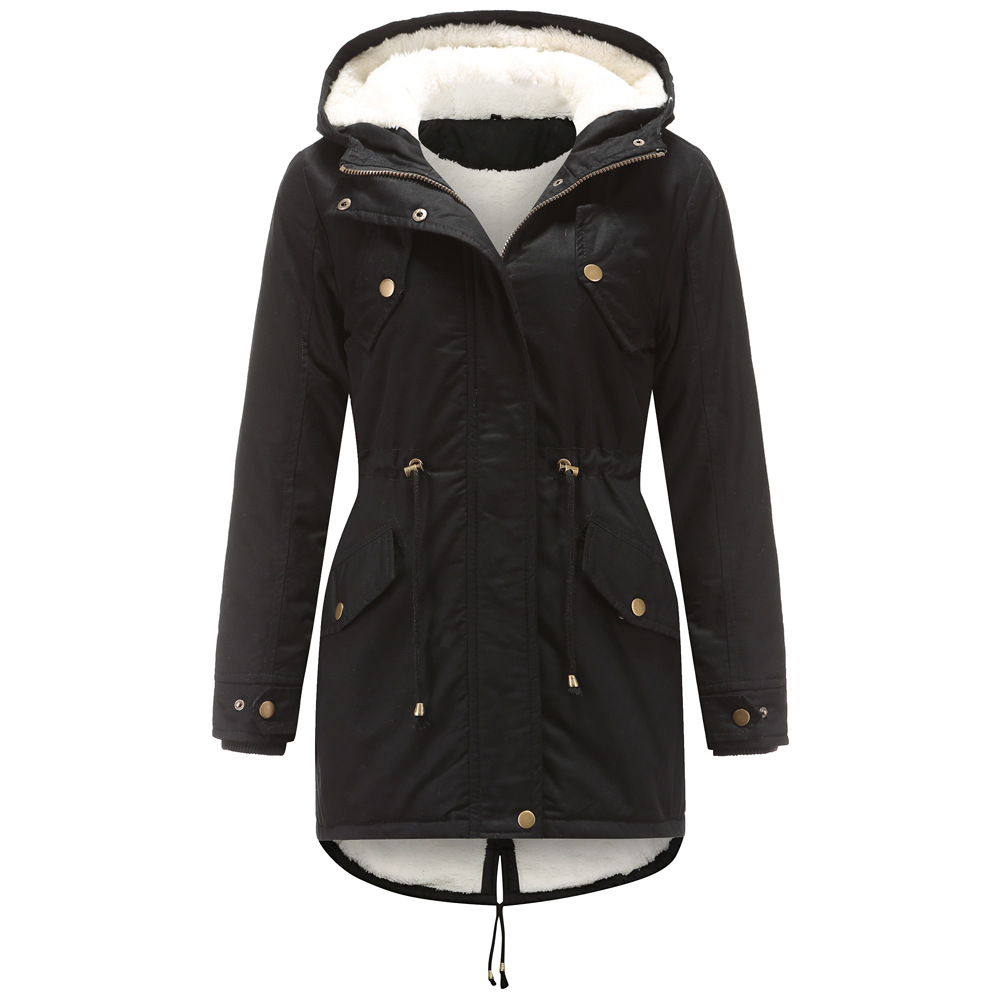 Picture of 2024 European Size Autumn and Winter New Women's Export Cotton Coat Women's Pure Color Hooded Parka Coat Thick Cotton Coat Fleece-Lined Cotton Coat