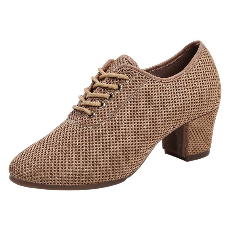 Women's summer mesh ballroom dance mid-high heel soft bottom teacher sailor square dancing shoes Latin dance shoes