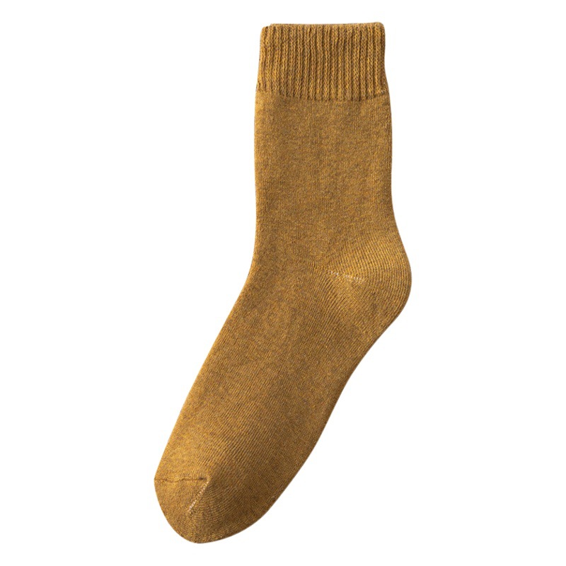 Autumn and winter warm Terry socks mid-calf socks men's solid color thickened fleece-lined women's socks cotton breathable sweat-absorbent factory wholesale