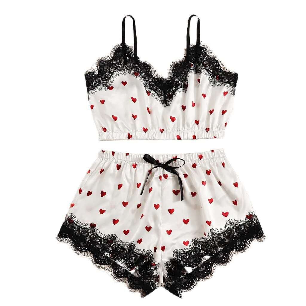 Picture of Source factory cross-border foreign trade supply wholesale women's love summer suit tube top sexy lace ice silk home clothes