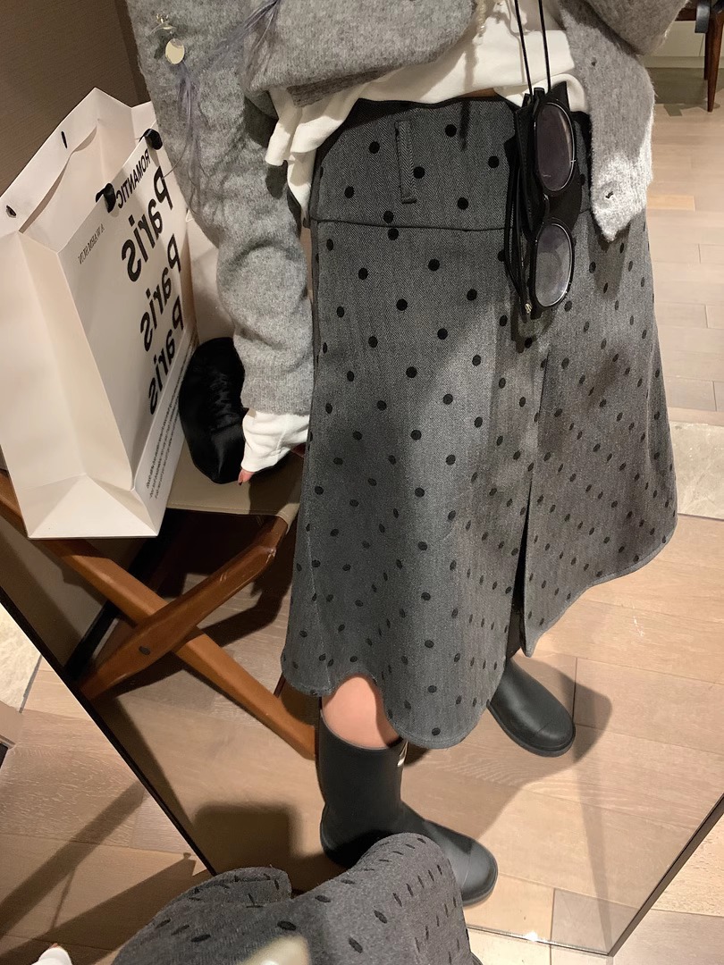Miu-style dress ~ double-sided pleated polled skirt women's 2024 autumn new fashionable gray A- shaped skirt