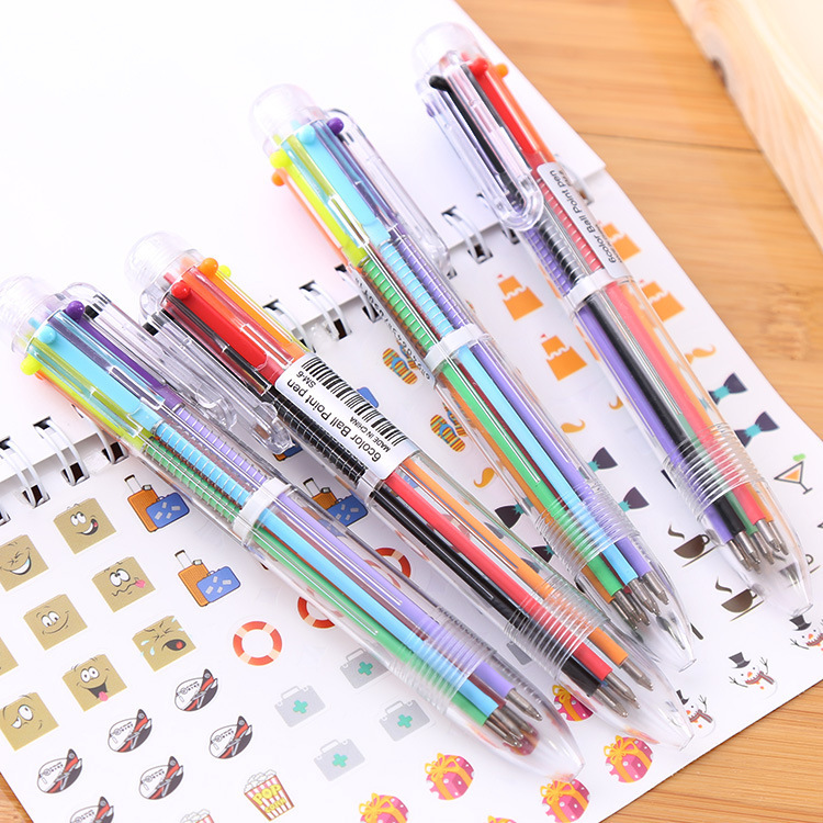 Picture of South Korea creative press multi-color ballpoint pen transparent color pen 6 color pen student stationery prizes wholesale