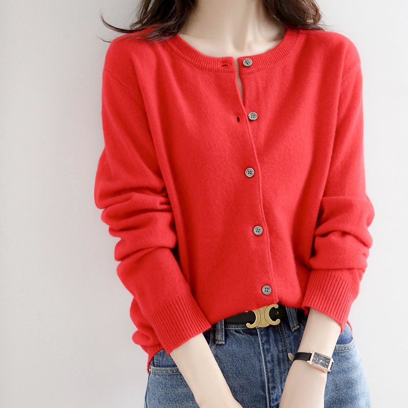 Picture of 2023 autumn and winter new women's round neck cardigan bottoming shirt Korean style long sleeve fashion soft knitted small coat