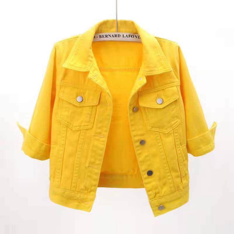 Picture of Spring and Summer Korean Style Slim-fit Colorful Mid-sleeve Denim Jacket Women's Short Seven-sleeve Jacket Waistle Small Shawl Top