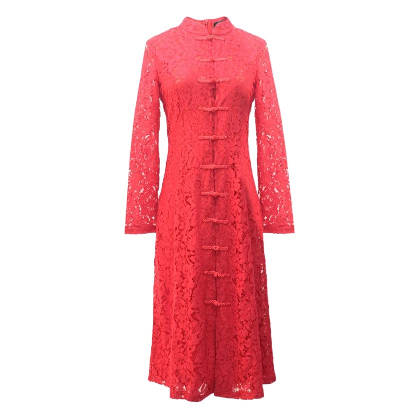 Large size retro dress dress dress 2024 spring new ladies improved cheongsam lace dress quality foreign trade women's clothing