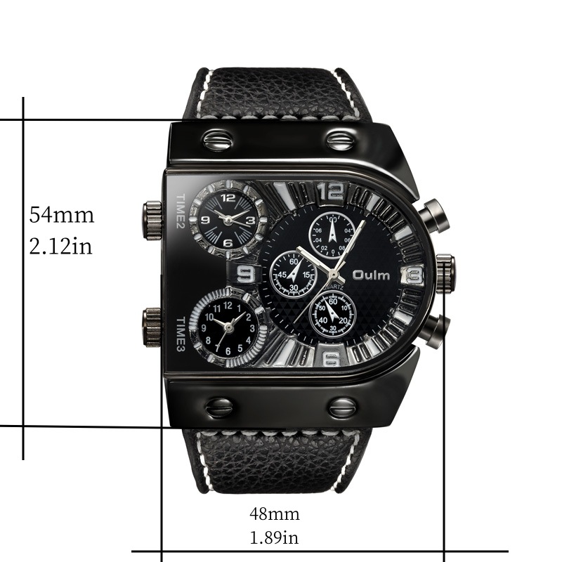 Picture of oulm large dial leather 9315 quartz watch three movement foreign trade hot luminous quartz watch factory wholesale