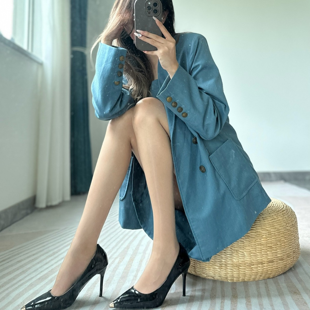 Aurora Crotchless Stockings for Women, Shiny 360 Seamless, Sexy, Silky, Violet, Plum Red, Fashionable and Slimming Look