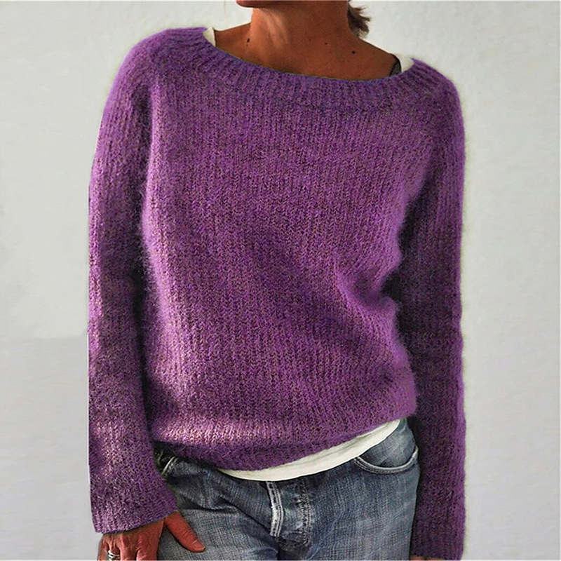 Picture of 2024 Amazon New Sweater Women's Solid Color Quiet Basic Sweater Sweater Round Neck Fashionable and Easiest for Match