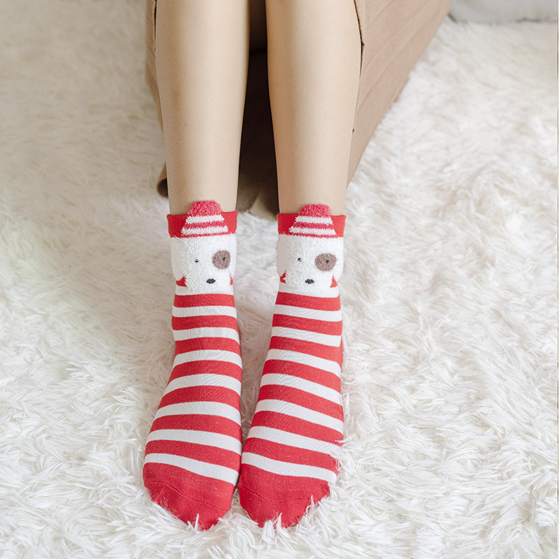 Picture of Christmas socks women's autumn and winter New Year festive women's socks Japanese cotton socks three-dimensional cartoon elk cross-border Women's Mid-calf length socks