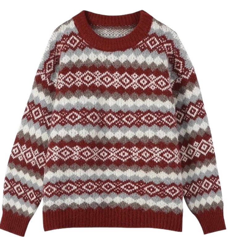 This year's popular red retro lazy style Korean sweater women's autumn and winter New loose sweater gentle style thickened