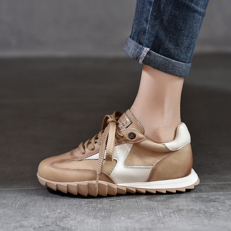 [9.9kg Pairs, Available] Genuine Leather Women's Shoes Casual Shoes First Layer Cowhide Fashion Color Block Shoes for Women