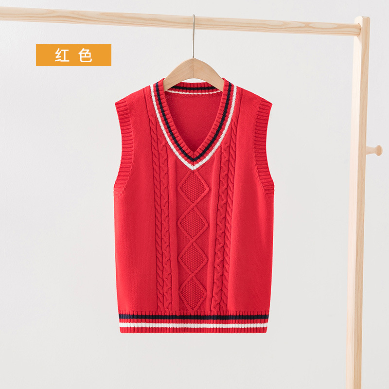 Picture of 2023 Spring and Autumn Children's Sweater Cotton Vest British Academy Style School Uniform Student Boys and Girls Knitted Vest Class Clothes