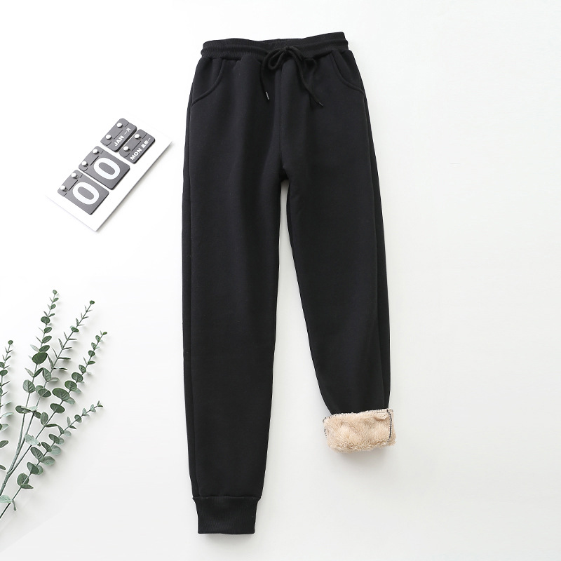 Picture of Harbin Cotton Trousers Fleece-Lined Women's Lamb Fleece Thickened Sweatpants Autumn and Winter Outer Wear Loose Leg Small Casual Cotton Pants